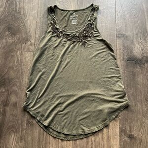 American Eagle Outfitters Olive Embroidered Tank Top